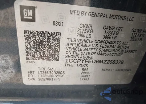 2021 Chevrolet Silverado 1500 4Wd Short Bed Lt Trail Boss из США, поврежденный, VIN 1GCPYFED6MZ268378